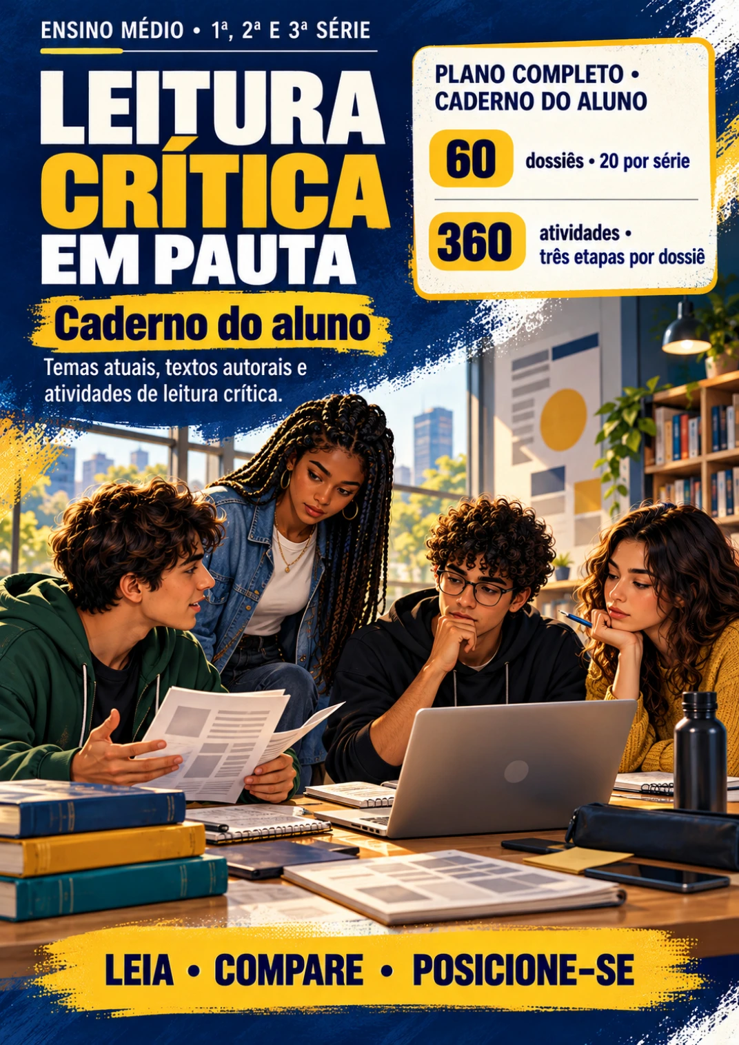 Capa real do Leitura Crítica em Pauta, Plano Completo, 60 dossiês e 360 atividades