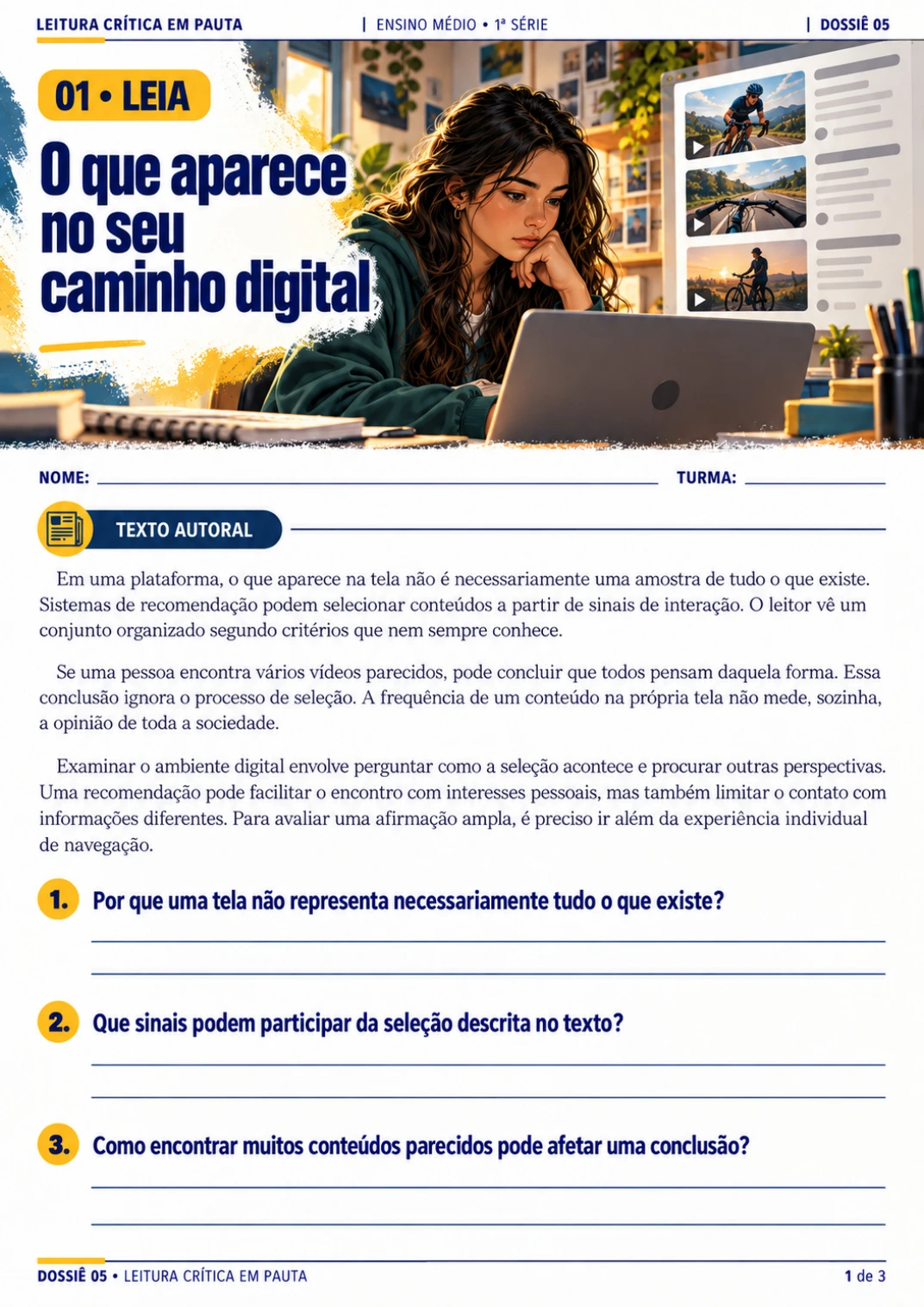 Página sobre sistemas de recomendação e o que aparece no caminho digital