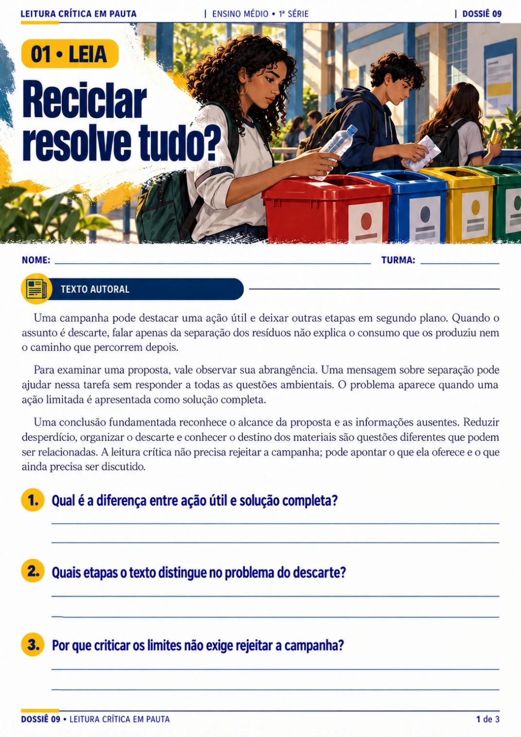 Página sobre reciclagem e os limites de uma solução ambiental