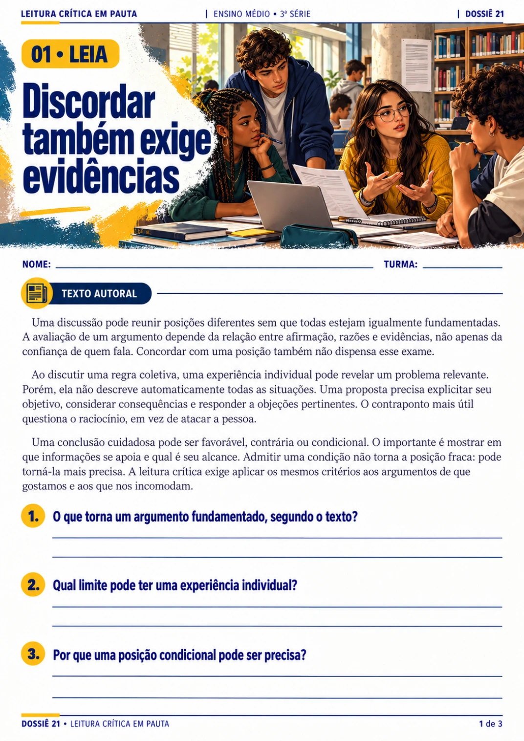Página sobre discordância, razões e evidências