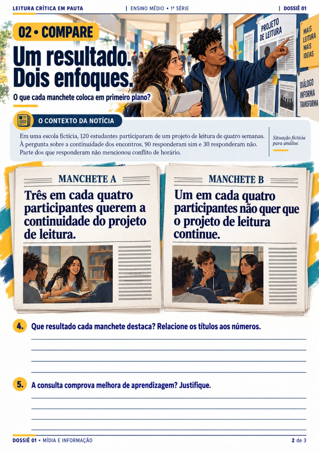 Página real da etapa Compare, com duas manchetes