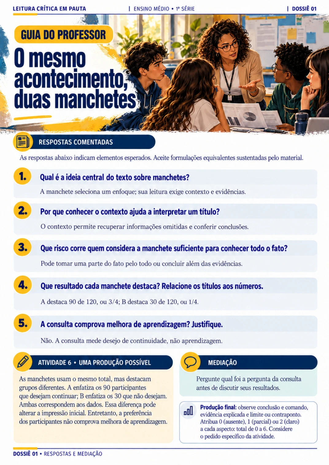Página real do guia do professor, com respostas comentadas